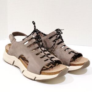Bionica Ormond Slingback Sandals Womens Size 8 M Paper Mache Grey Nubuck Lace Up